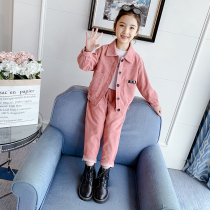 Girls set corduroy jacket pants two-piece set 2021 autumn clothes new middle and big girl foreign style fashion