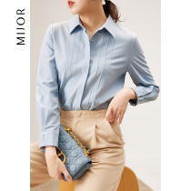 MIJOR (meaning sky blue) Heavy work of pleats cuffs door flap weight-pound fabric commuter shirts women blouses spring