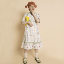 Alien Societys original good health series summer full print fresh yellow and green vertical check wrinkled green lace dress