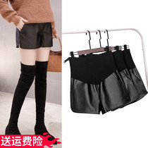 Pregnant women shorts autumn and winter wear puleather pants loose wide leg boots pants tide mother autumn and winter clothes plus velvet leggings women
