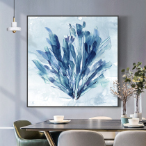 Abstract art murals between the decorative and portrait headlines of the Nordic blue living room