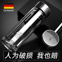 KM High-grade double glass Glass mens business teacup insulated household glass water cup thickened transparent tea crystal