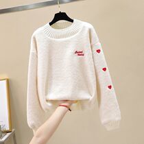 Children with suede dressing woman girl girl autumn winter 2020 new plus suede thickened sheep lamb loose Korean version no hat embroidered flowers