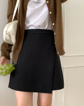 2021 New laminated design black suit skirt female leg long A- line dress autumn and winter Joker skirt