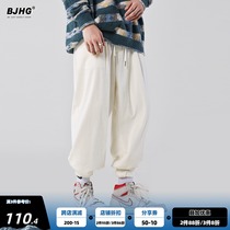 Autumn corduroy thin solid casual pants mens trend Japanese new white loose sports pants straight trousers