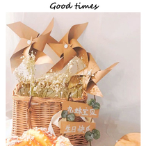 Uncle Meng ~ Retro hand-made kraft paper windmill ins Fengsen birthday arrangement cake plug-in decoration photo props