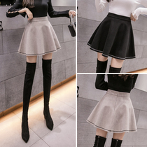Black fur with large hem skirt Short skirt woman autumn winter 2020 new a character high waist display slim canopy umbrella skirt half body dress damp