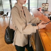 Korean khaki windbreaker womens short 2021 spring and autumn new temperament simple waist reduction age reduction British style jacket trend