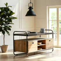 American country solid wood furniture farm cabinet retro old kitchen Mid Island side cabinet console bucket