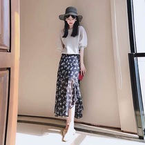 Summer temperament Royal Sister Hepburn wind suit skirt fishtail skirt Two-piece set Light cooked foreign style small fragrant wind fried street Korean version
