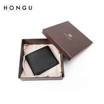 Honggu Red Valley Mens Leisure Head Cowhide Wallet Mens Business Trend Short Money Clips