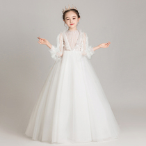 White princess skirt girl fluffy yarn childrens dress host performance dress little girl foreign air catwalk flower child winter