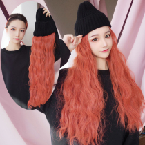 Dirty orange hat wig one-piece female long curly hair autumn and winter net red wool roll cap hair natural full headgear