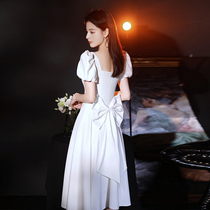 White Annual Meeting Evening Dress Woman 2022 new Sharping can wear birthday party Lord Temperament Small high-end