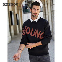 Cool clothes for mens round neckline Hooded Sweater Mens Spring Hit the Alphabet Jacquard Casual Knit Sweater 9139