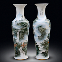 Jingdezhen Ceramic Ware Antique Hand-painted Landscape Painting Home Living Room Hotel Adornment Swing Piece Landing Big Vase