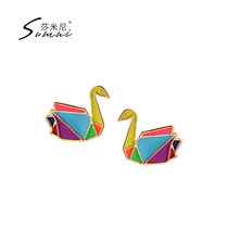 sumni Samini 18K gold 925 silver enamel glaze cute paper crane earrings female fashion temperament forest department is beautiful