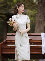 Cheongsam 2021 new female summer bone erosion white elegant retro Republic of China young section improved dress short section