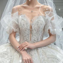 French light wedding dress 2021 new bride main wedding dress elegant trailing high-end white court style small man 2022