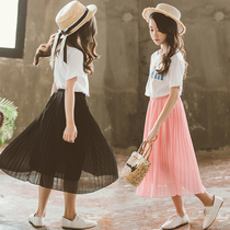 Girl skirt gauze skirt 2020 Summer Korean version of chiffon skirt in big children children foreign girl pleated long skirt
