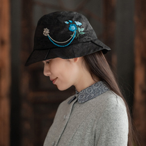 Strange flowers bloom original Orchid (Jade words) silk fragrant cloud yarn embroidery with old silver chain wide eaves Dome hat