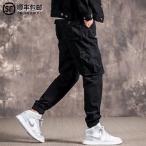 Tide brand multi-pocket casual pants mens trend ins loose straight leg toe ankle-length pants Joker overalls long pants