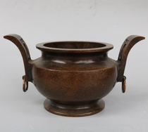 Ancient play antique imitation red copper fine double ear bag Pulp Incense Stove Pendulum home for the Buddha statue