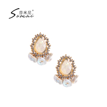 sumni 18K gold 925 silver Baroque shaped pearl imitation Opal personality temperament tassel drop earrings