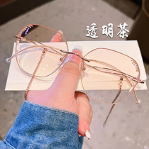With Chain Sub diamond No frame Nearsightedness Glasses Female can be equipped with degree Han version Tidal Round Face Vegan Mesh Red red Eye Rack