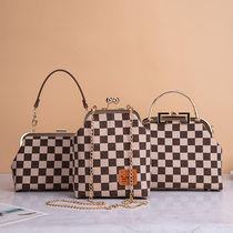 Chessboard Lattice Fabric Suit Handmade Cloth Art Diy Material Bag Light Golden Mouth Gold Handbag Backpack Non Finished Product