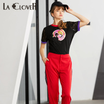 LACLOVER Lankavin new 19SS lace wear series stitching short-sleeved womens printed T-shirt LC81JM1