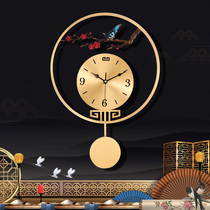 Pure copper light luxury wall clock enamel new Chinese style clock wall display substitute living room fashion decoration quartz clock