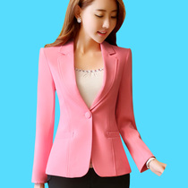 2021 spring new short pink small suit womens jacket long-sleeved single-piece slim suit casual fashion top