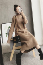 Medium and long turtleneck sweater dress womens 2020 new spring loose lazy wind slim-fitting over-the-knee knitted dress