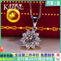 Luxury group inlaid simulation diamond mosanstone pendant female sun flower necklace lock bone chain son pure silver plated platinum ornament