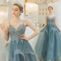 Angel wedding dress romantic blue Bride wedding toast dinner annual performance wedding dress wholesale 2722