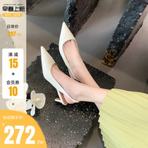 (shei Susinyin) commuter diary ~ Baotou genuine leather fine with pointy rear empty sandal womens shoes outside