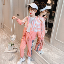 Girls autumn suit 2021 new foreign style children Net red fashionable clothes big children Spring Autumn sports two-piece set