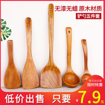 Wood Shovel Non Stick Pan Special Spoon Long Handle Anti-Burn Saute Scoop Home High Temperature Resistant Wood Pan Shovel Soup Spoon Wood Cookware