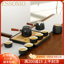ESSONIO light luxury black pottery tea set tea tray set home living room simple ceramic kung fu tea cup side pot