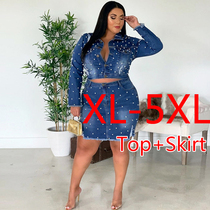 fat women two piece plus size denim suit ladies fashion sets