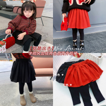 Fall in love with pussy girl half body dress winter dress baby college wind 100 plexant short dress child fake two gush pants dress