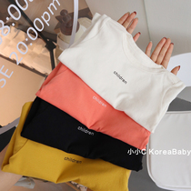 Simple small letters Korean baby childrens clothing Baby long-sleeved T-shirt 2021 autumn mens and womens childrens cotton base shirt