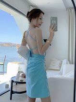 Travel to Sanya suitable clothes sexy backless little dress seaside beach beach dress Super fairy blue