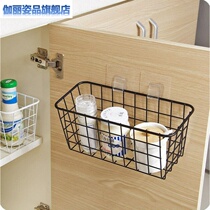 Bath basket pasted incognito shelf door rear wall wall-mounted wrought iron storage basket Kitchen cabinet door storage frame thickened