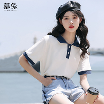 Mulrabbit Irregular Short Sleeve T-shirt Woman 2022 Summer new unique Dont make a small crowd blouse Polo shirt