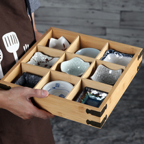 Japanese cuisine sashimi plate Two three four six-grid wooden box Multi-grid sushi dessert Nine-palace grid wooden box Japanese plate