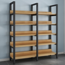 Room steel wood bookshelf floor simple iron storage wood shelf multi-layer solid wood display shelf creativity