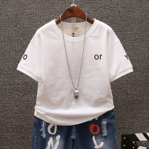 Boys summer clothes short sleeves T-shirt foreign air tide card child clothing 2022 summer new Han Fan CUHK Tong Short sleeves Childrens clothes t