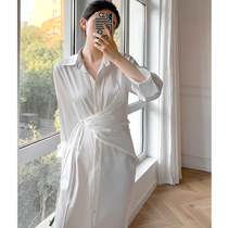 Design Sensation Niche Retro First Love Middle Long Dress 2022 Spring Autumn New Law Style White Shirt Dress Dress Woman Dress